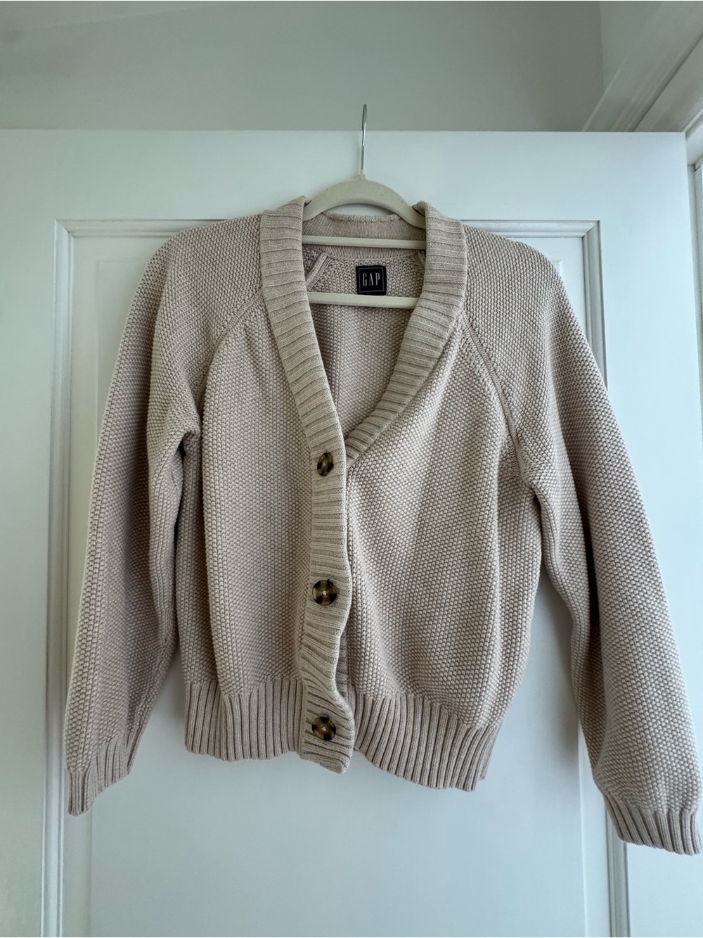 GAP Neutral Cream Rib-Trim Button Cardigan